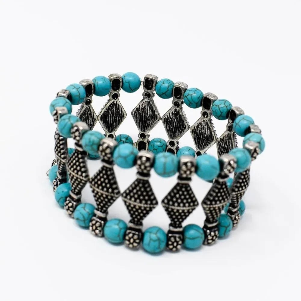 Dyed Howlite silver toned cuff stretch bracelet, will stretch